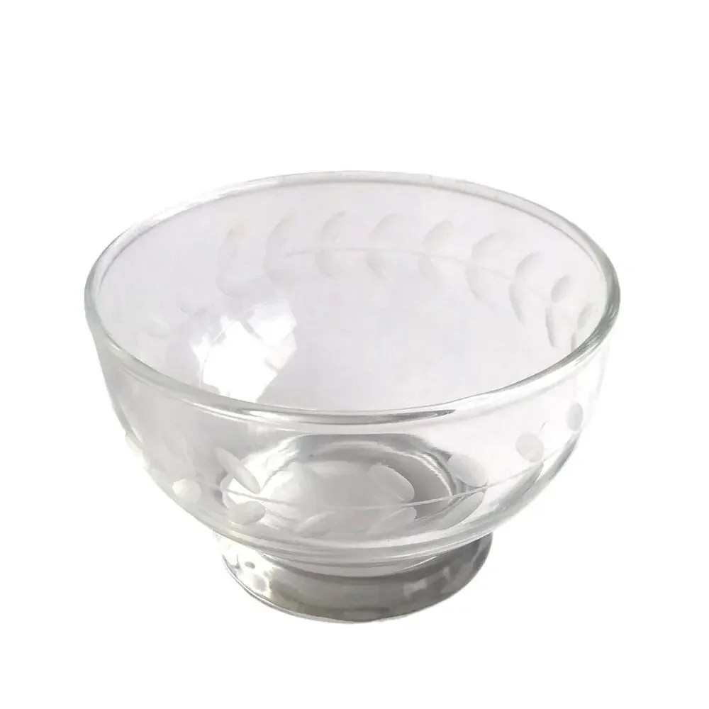 Vintage Floral Etched Glass Clear Sugar Bowl Dessert Parfait Candy Side Dish MCM